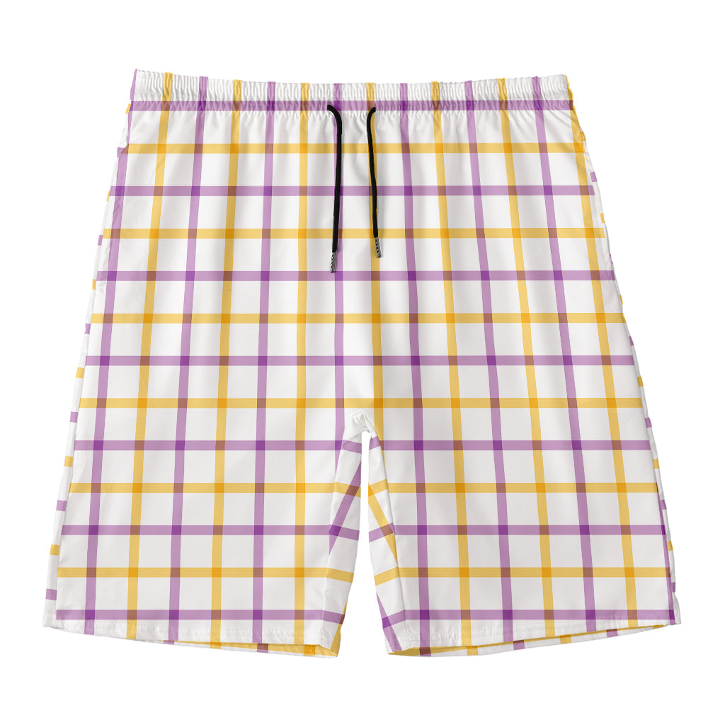 Yellow And Purple Tattersall Print Men's Swim Trunks