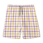 Yellow And Purple Tattersall Print Men's Swim Trunks