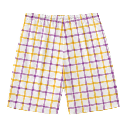 Yellow And Purple Tattersall Print Men's Swim Trunks