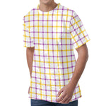 Yellow And Purple Tattersall Print Men's Velvet T-Shirt
