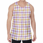 Yellow And Purple Tattersall Print Men's Velvet Tank Top