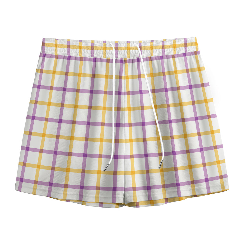Yellow And Purple Tattersall Print Mesh Shorts