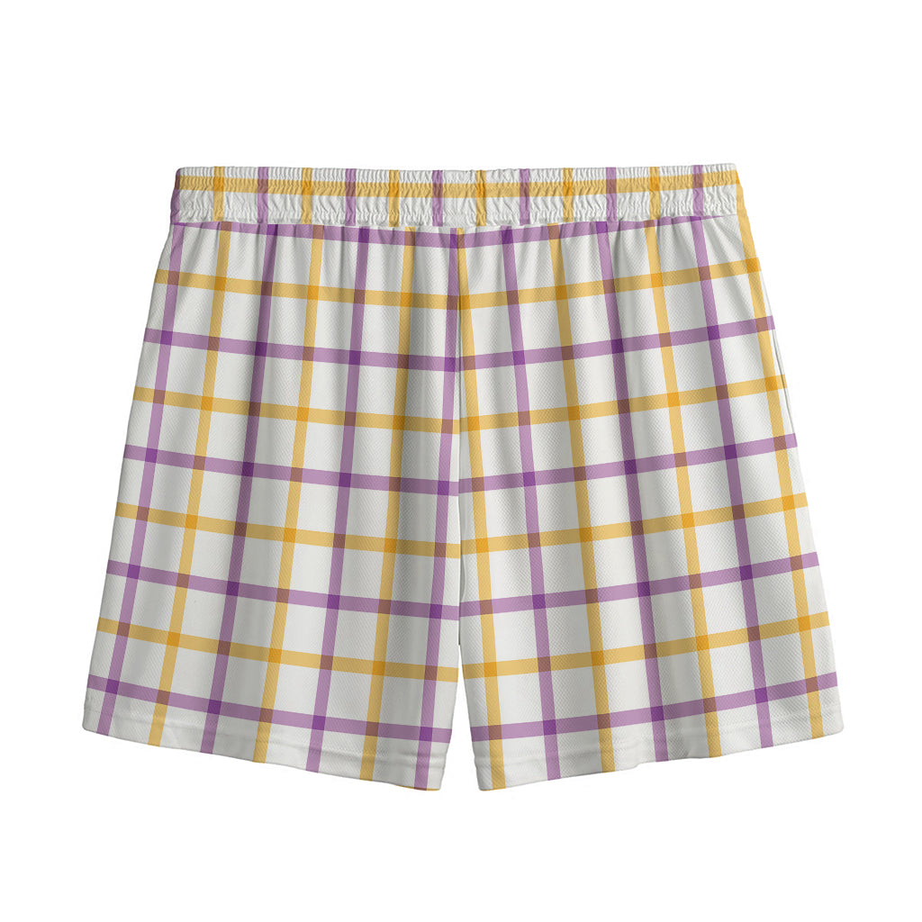 Yellow And Purple Tattersall Print Mesh Shorts