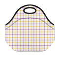 Yellow And Purple Tattersall Print Neoprene Lunch Bag