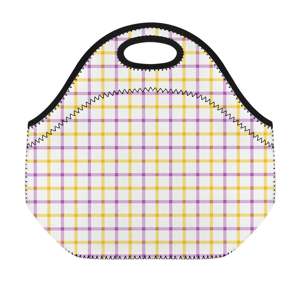 Yellow And Purple Tattersall Print Neoprene Lunch Bag