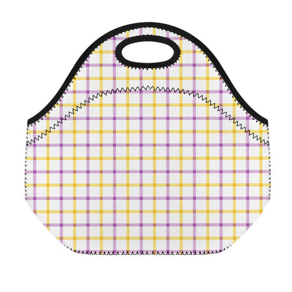 Yellow And Purple Tattersall Print Neoprene Lunch Bag