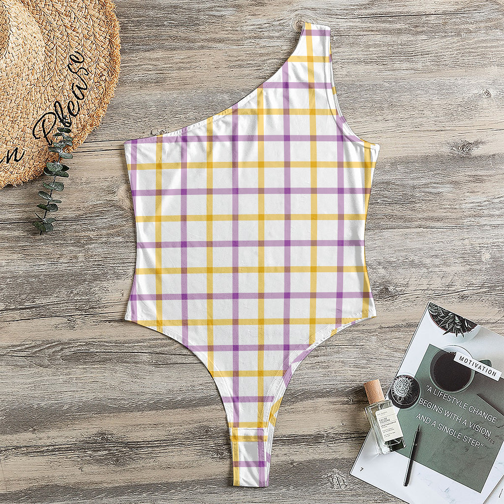 Yellow And Purple Tattersall Print One Shoulder Bodysuit