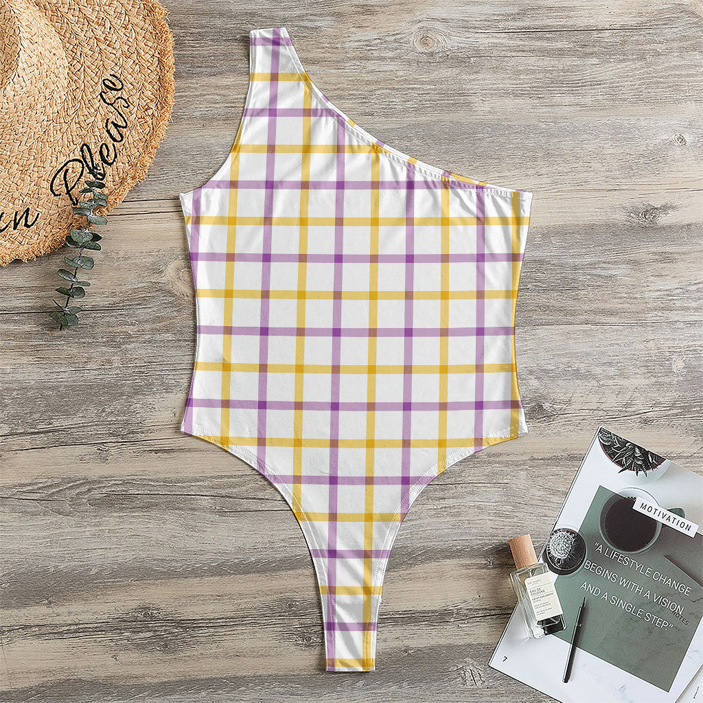 Yellow And Purple Tattersall Print One Shoulder Bodysuit