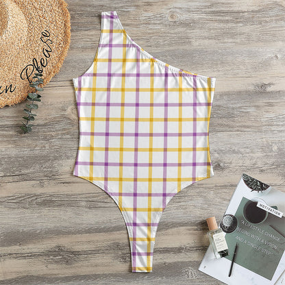 Yellow And Purple Tattersall Print One Shoulder Bodysuit