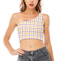 Yellow And Purple Tattersall Print One Shoulder Crop Top