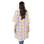 Yellow And Purple Tattersall Print Open Front Beach Cover Up