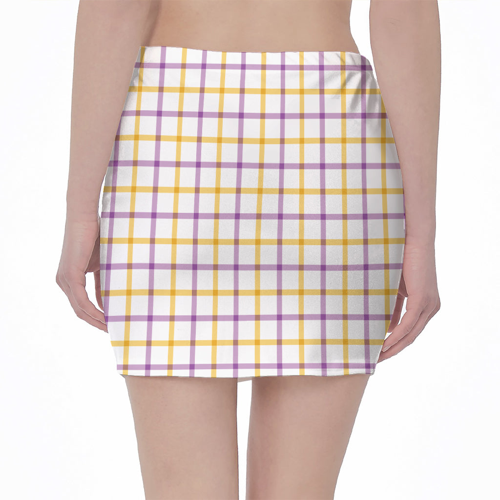 Yellow And Purple Tattersall Print Pencil Mini Skirt