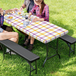 Yellow And Purple Tattersall Print Picnic Table Cover