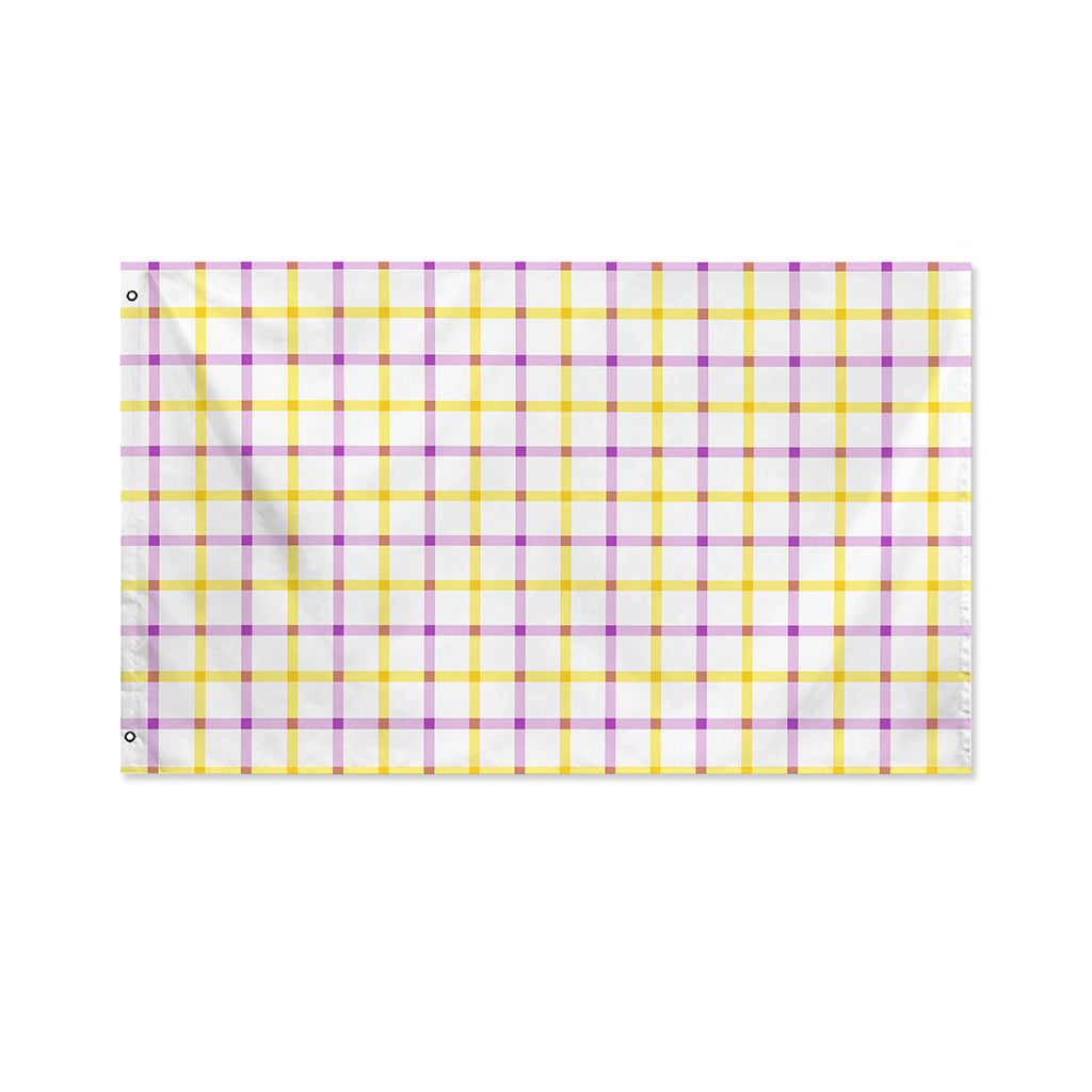 Yellow And Purple Tattersall Print Polyester Flag