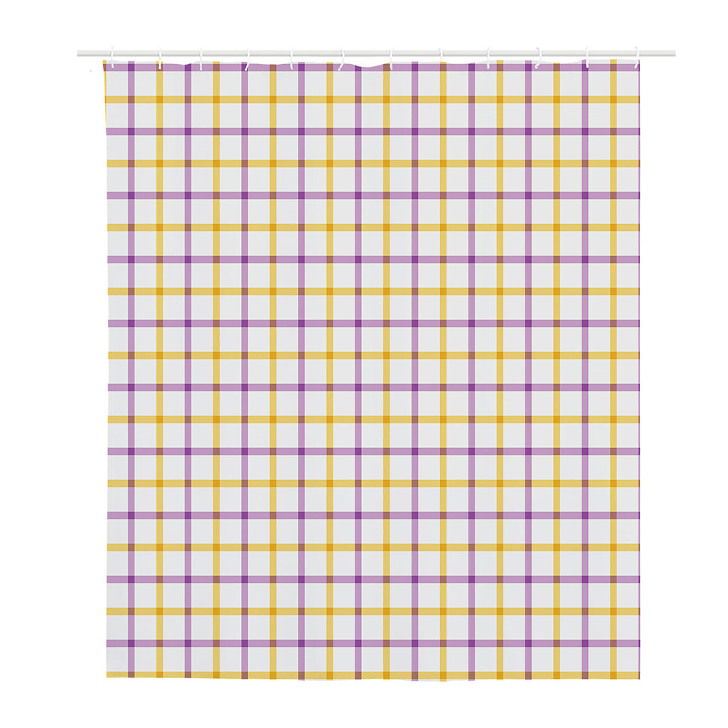 Yellow And Purple Tattersall Print Polyester Shower Curtain