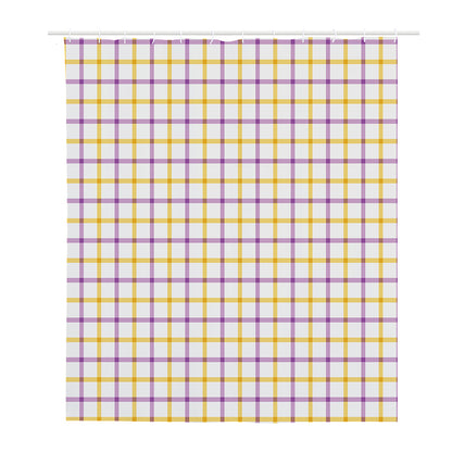Yellow And Purple Tattersall Print Polyester Shower Curtain
