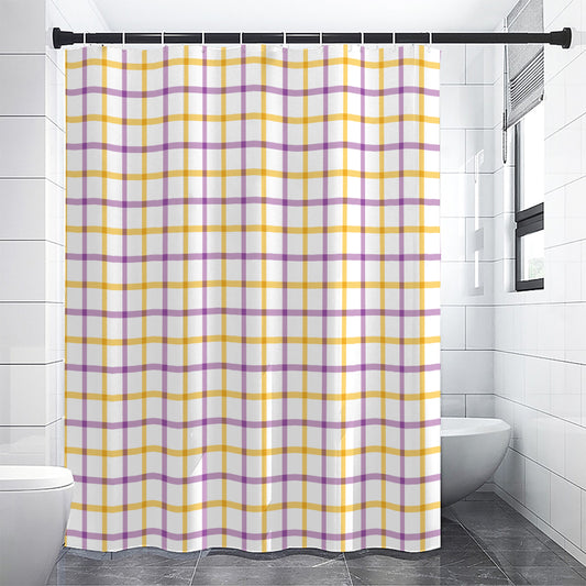 Yellow And Purple Tattersall Print Premium Shower Curtain