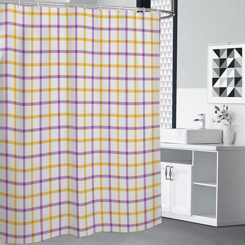 Yellow And Purple Tattersall Print Premium Shower Curtain