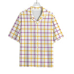 Yellow And Purple Tattersall Print Rayon Hawaiian Shirt