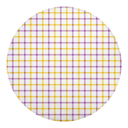 Yellow And Purple Tattersall Print Round Blanket