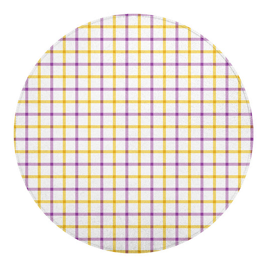 Yellow And Purple Tattersall Print Round Blanket