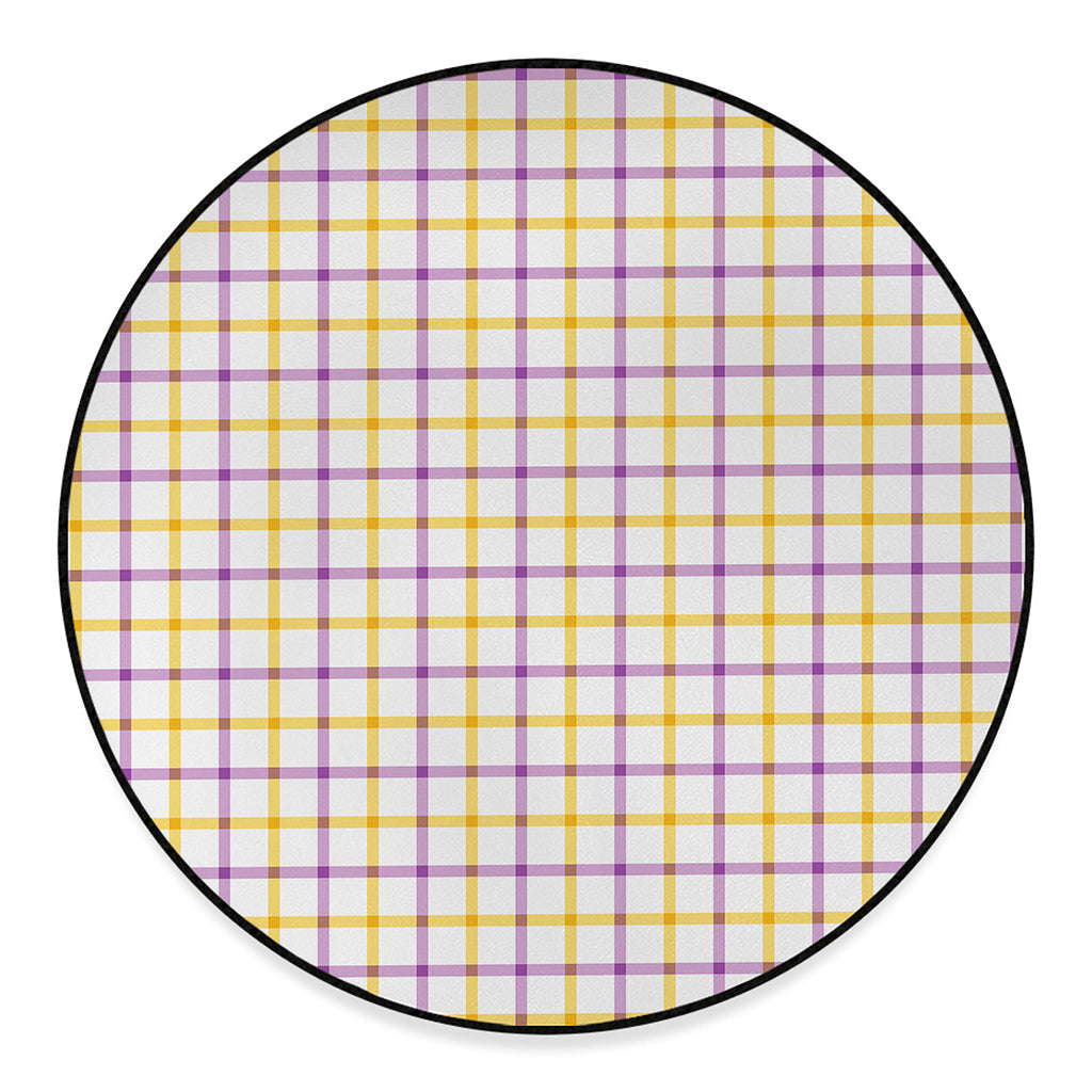Yellow And Purple Tattersall Print Round Floor Mat