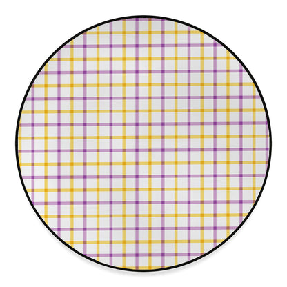 Yellow And Purple Tattersall Print Round Floor Mat