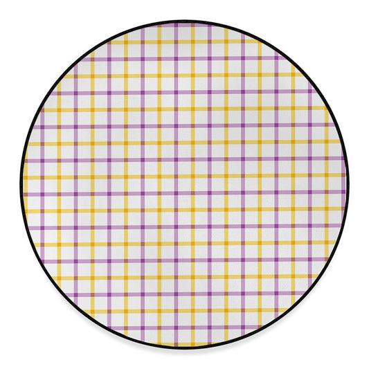 Yellow And Purple Tattersall Print Round Floor Mat