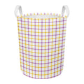 Yellow And Purple Tattersall Print Round Laundry Basket