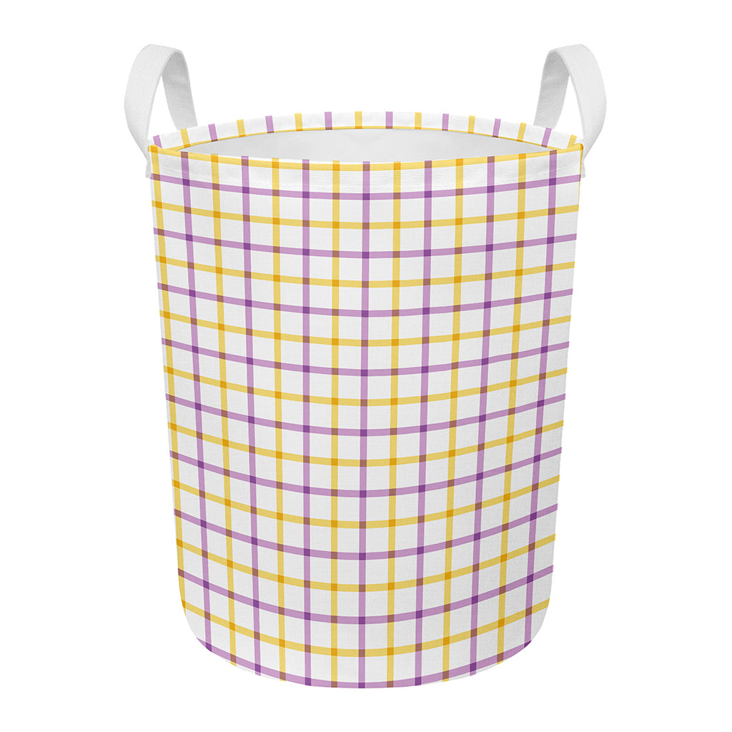 Yellow And Purple Tattersall Print Round Laundry Basket