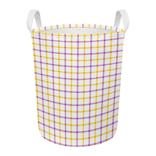 Yellow And Purple Tattersall Print Round Laundry Basket