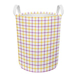 Yellow And Purple Tattersall Print Round Laundry Basket