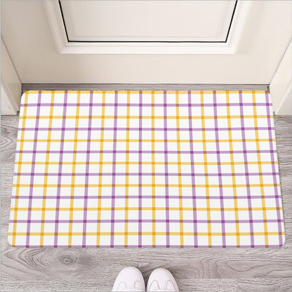Yellow And Purple Tattersall Print Rubber Doormat