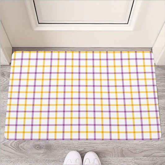 Yellow And Purple Tattersall Print Rubber Doormat