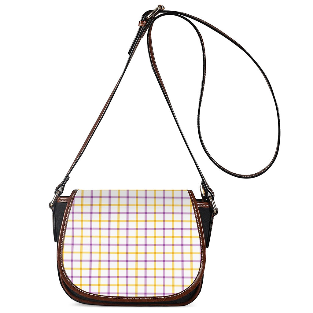 Yellow And Purple Tattersall Print Saddle Bag