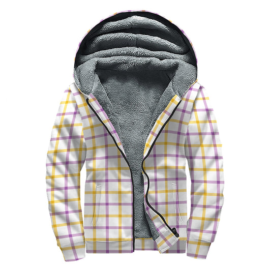 Yellow And Purple Tattersall Print Sherpa Lined Zip Up Hoodie