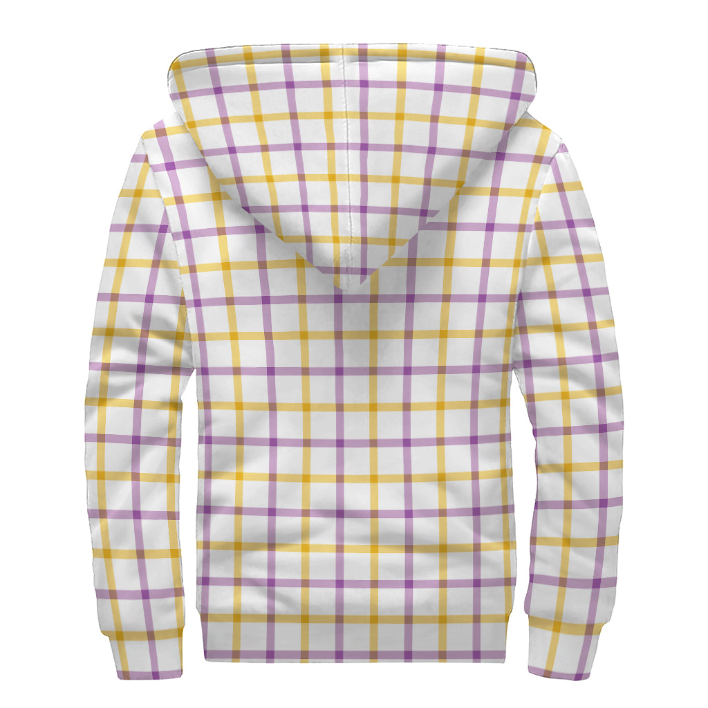 Yellow And Purple Tattersall Print Sherpa Lined Zip Up Hoodie