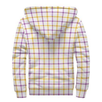 Yellow And Purple Tattersall Print Sherpa Lined Zip Up Hoodie