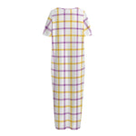 Yellow And Purple Tattersall Print Short Sleeve Long Nightdress