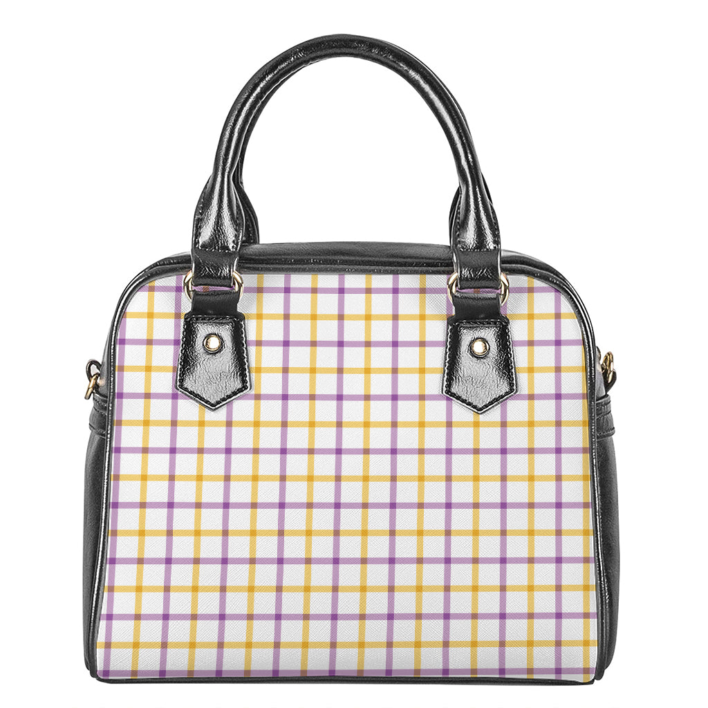 Yellow And Purple Tattersall Print Shoulder Handbag