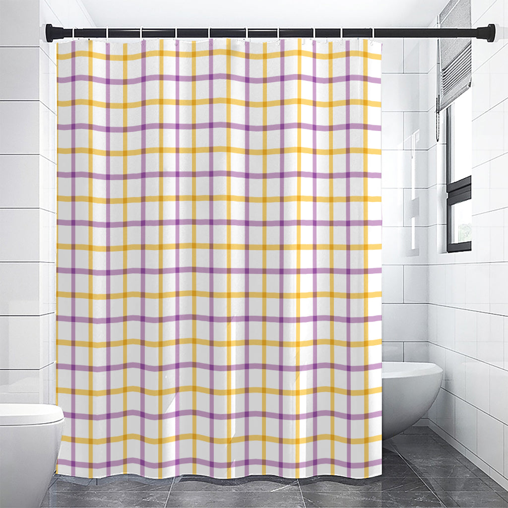 Yellow And Purple Tattersall Print Shower Curtain