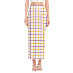 Yellow And Purple Tattersall Print Side Slit Maxi Skirt