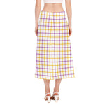 Yellow And Purple Tattersall Print Side Slit Midi Skirt