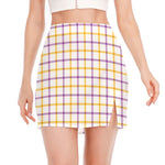 Yellow And Purple Tattersall Print Side Slit Mini Skirt