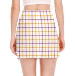 Yellow And Purple Tattersall Print Side Slit Mini Skirt