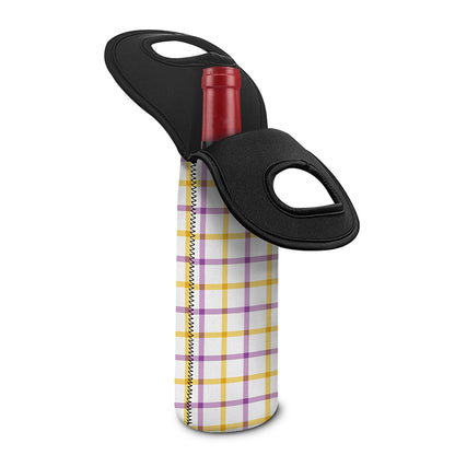 Yellow And Purple Tattersall Print Single Neoprene Wine Tote