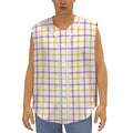 Yellow And Purple Tattersall Print Sleeveless Baseball Jersey