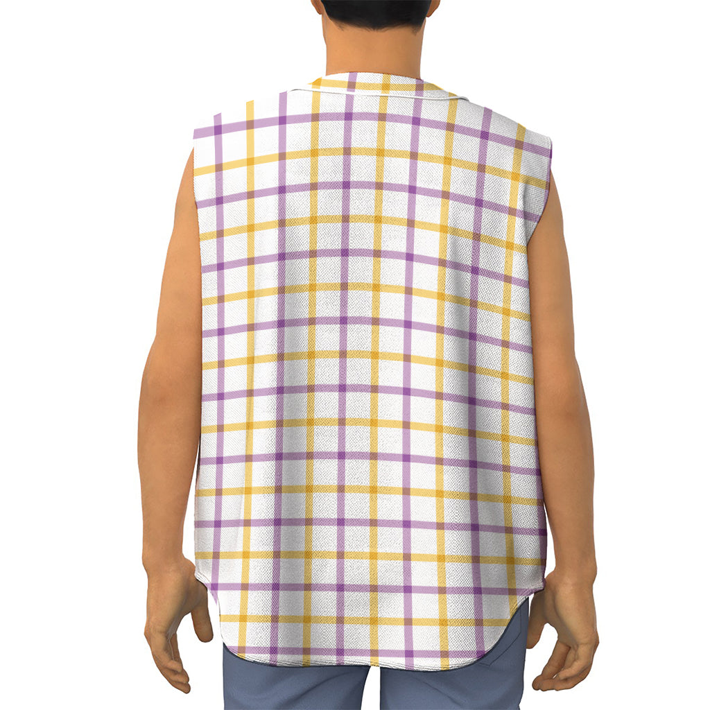 Yellow And Purple Tattersall Print Sleeveless Baseball Jersey