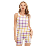 Yellow And Purple Tattersall Print Sleeveless One Piece Swimsuit