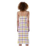 Yellow And Purple Tattersall Print Slim Fit Midi Cami Dress